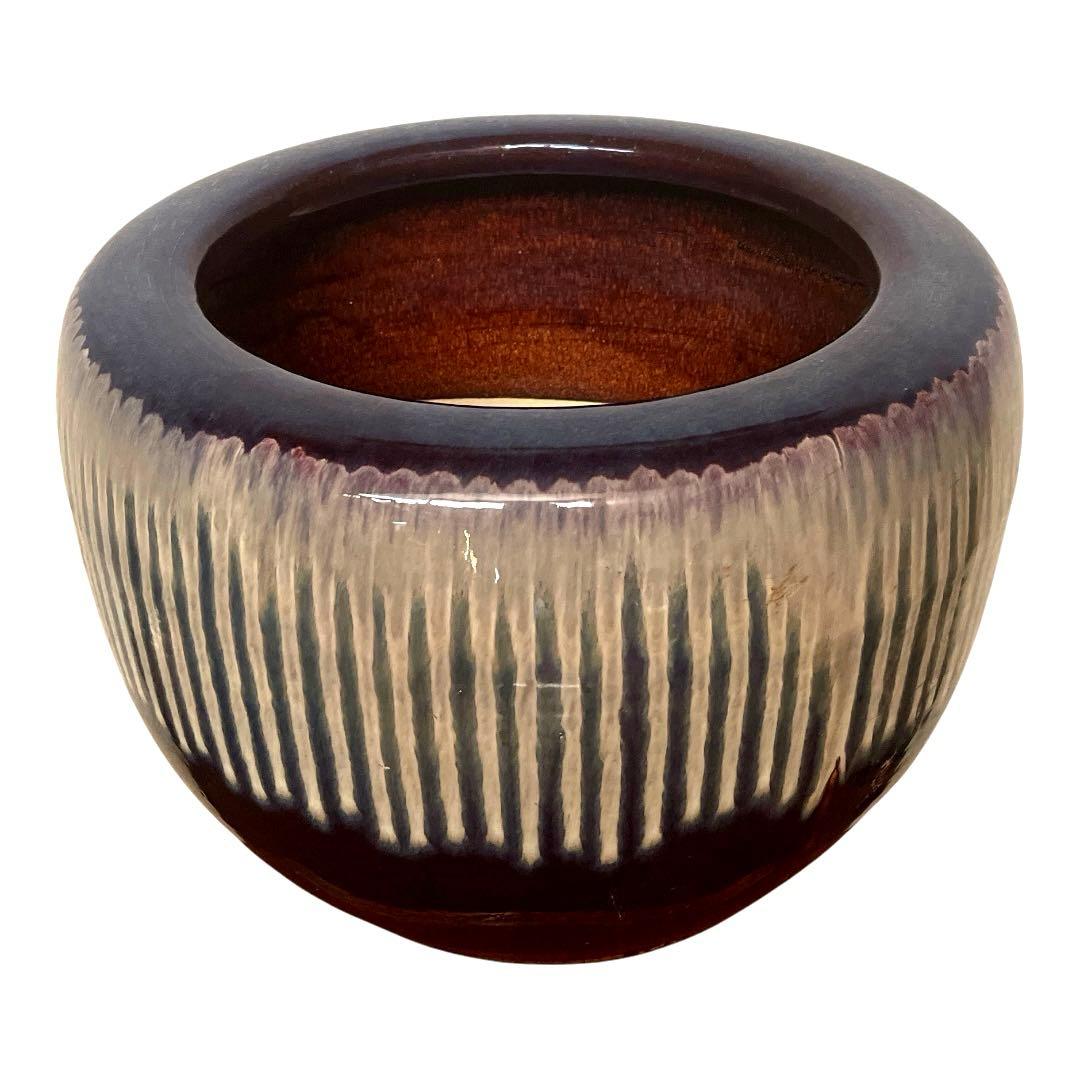 【美品　商品】アンティーク火鉢　メダカ鉢　金魚鉢　　陶器製　睡蓮　幅46