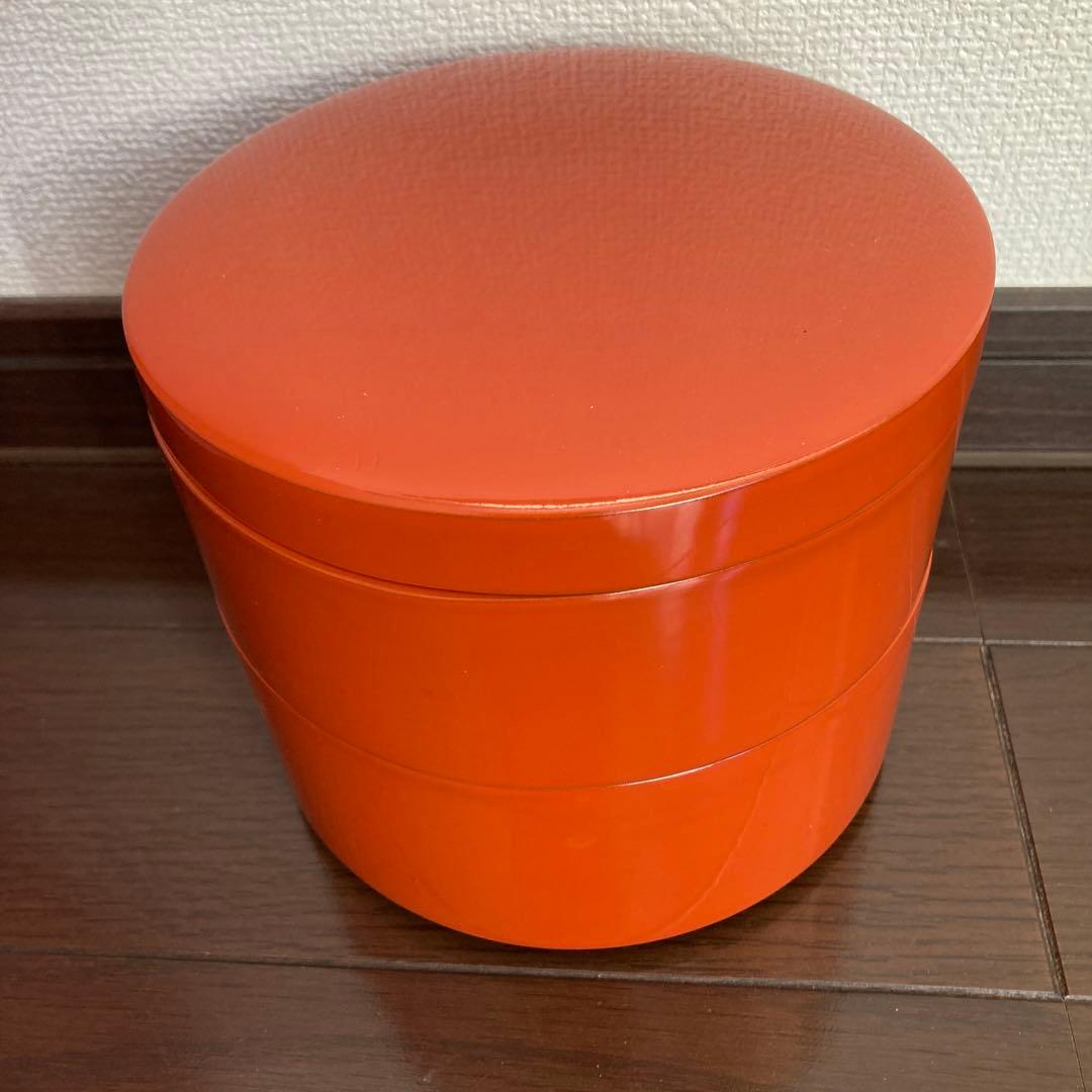 象彦　丸重箱　朱色 二段重