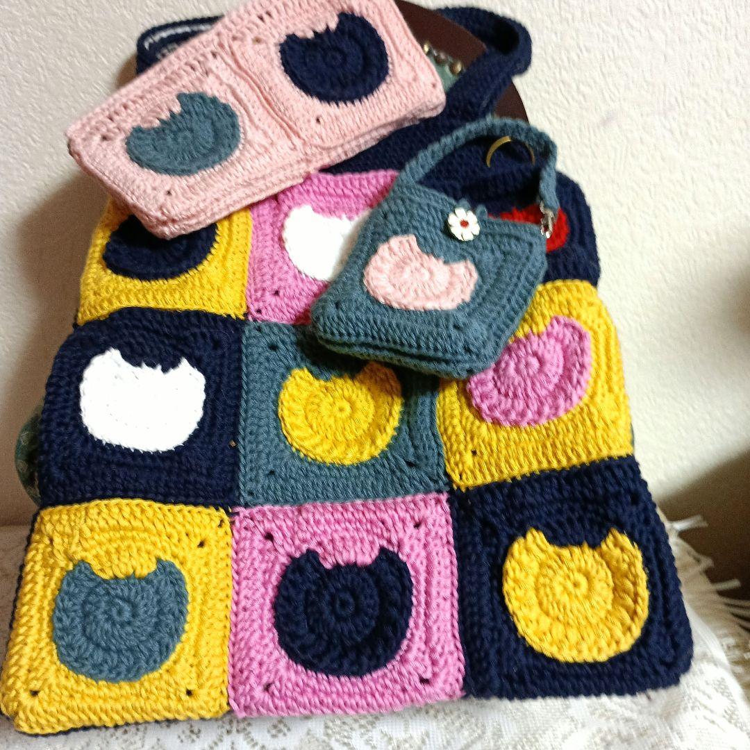 手提げバッグ　ペタンコバッグ　コットン　猫