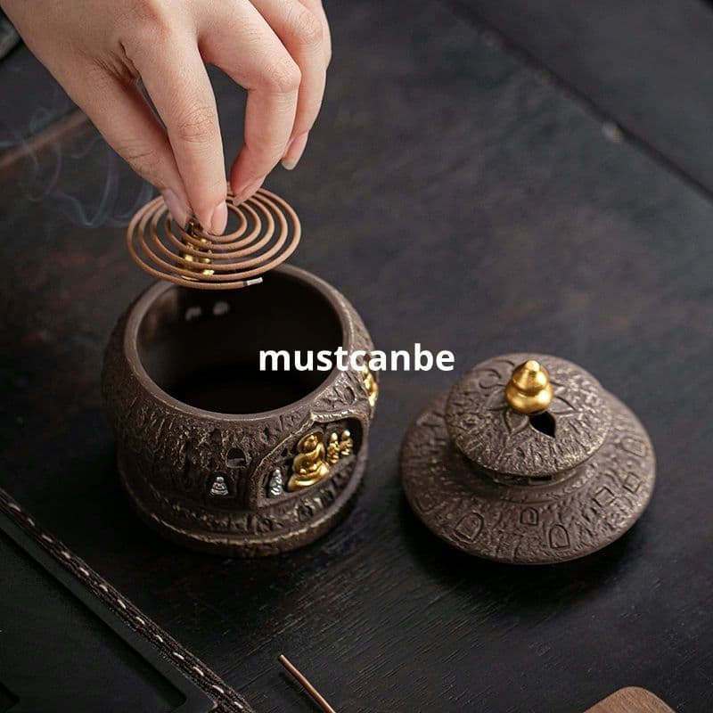 陶磁香炉 敦煌千仏紫砂香炉 禅意茶道 置物 装飾品 工芸品