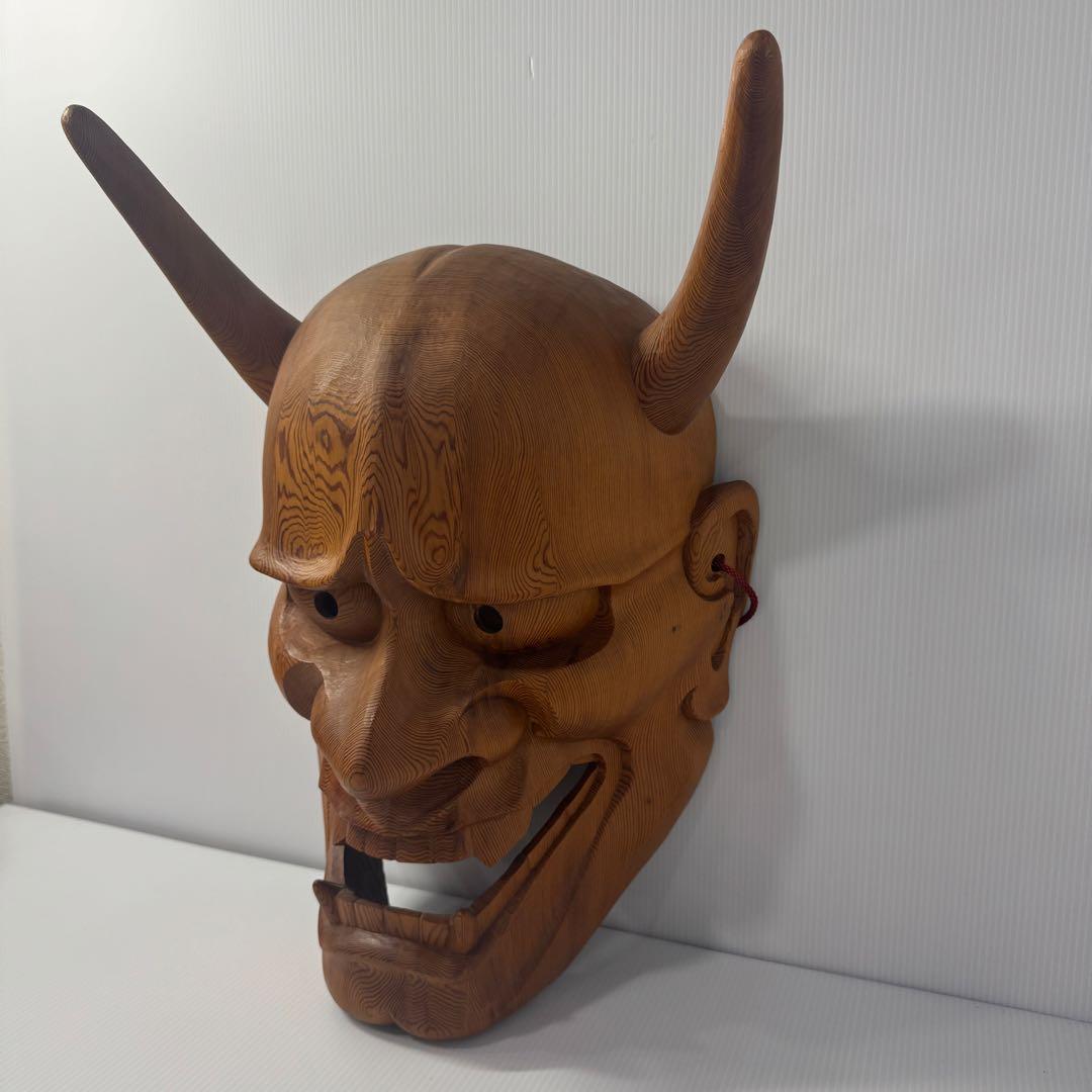 【極希少】 政落款 一刀彫 般若 能面 特大 木彫 迫力抜群約50cm逸品