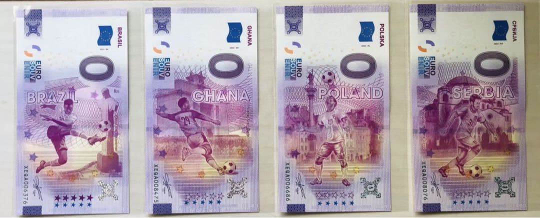 ZERO EUROサッカーワールドカップ2022年・32代表チーム未使用記念紙幣