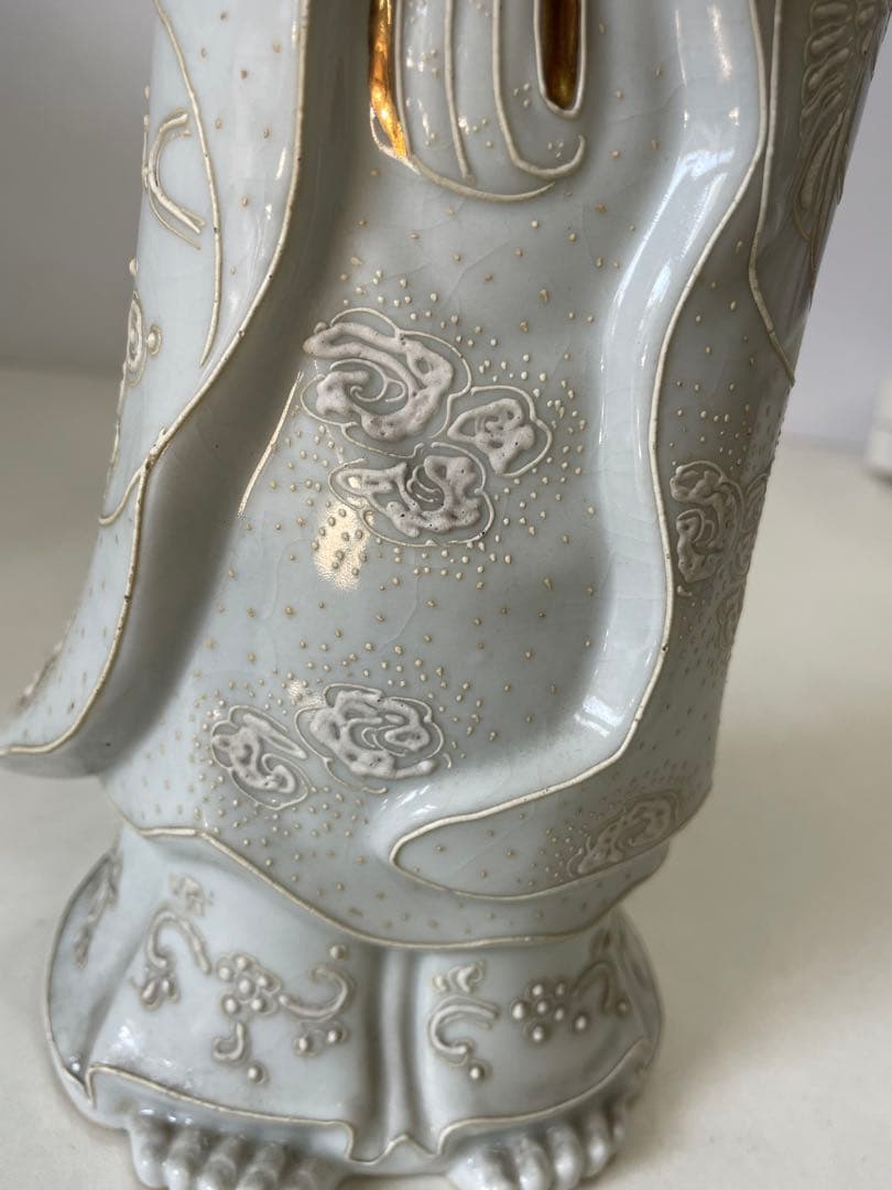 観音像 陶器置物 金彩 観音菩薩 仏像 高さ約 36cm