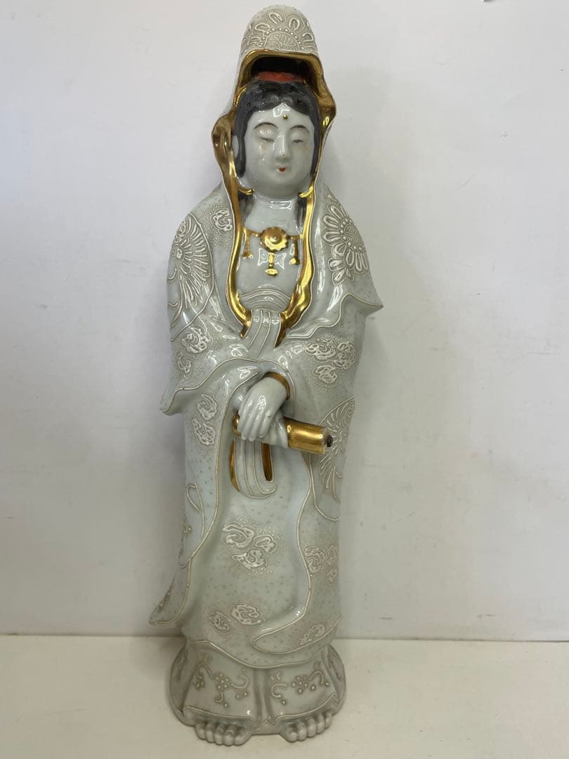 観音像 陶器置物 金彩 観音菩薩 仏像 高さ約 36cm