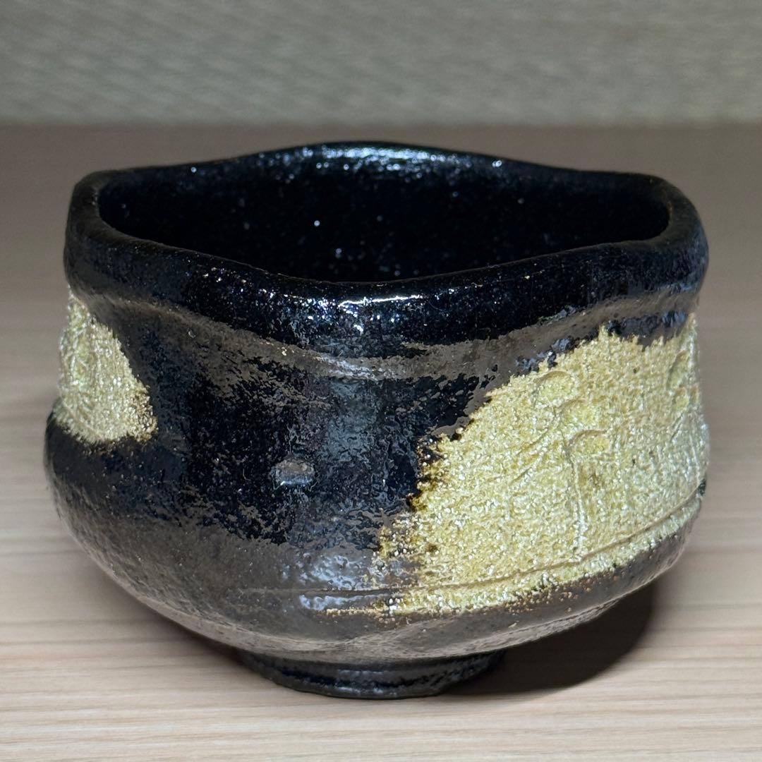 楽焼 佐々木松楽 黒楽 松文 少し沓形 茶碗 楽茶碗 抹茶碗 茶道具