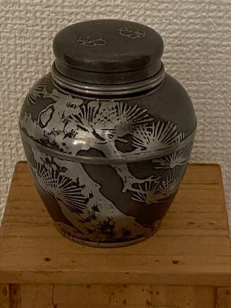 上錫 錫半 茶壺 錫製 茶入茶壺 煎茶道具 金属工芸（錫製）年代物 傷有