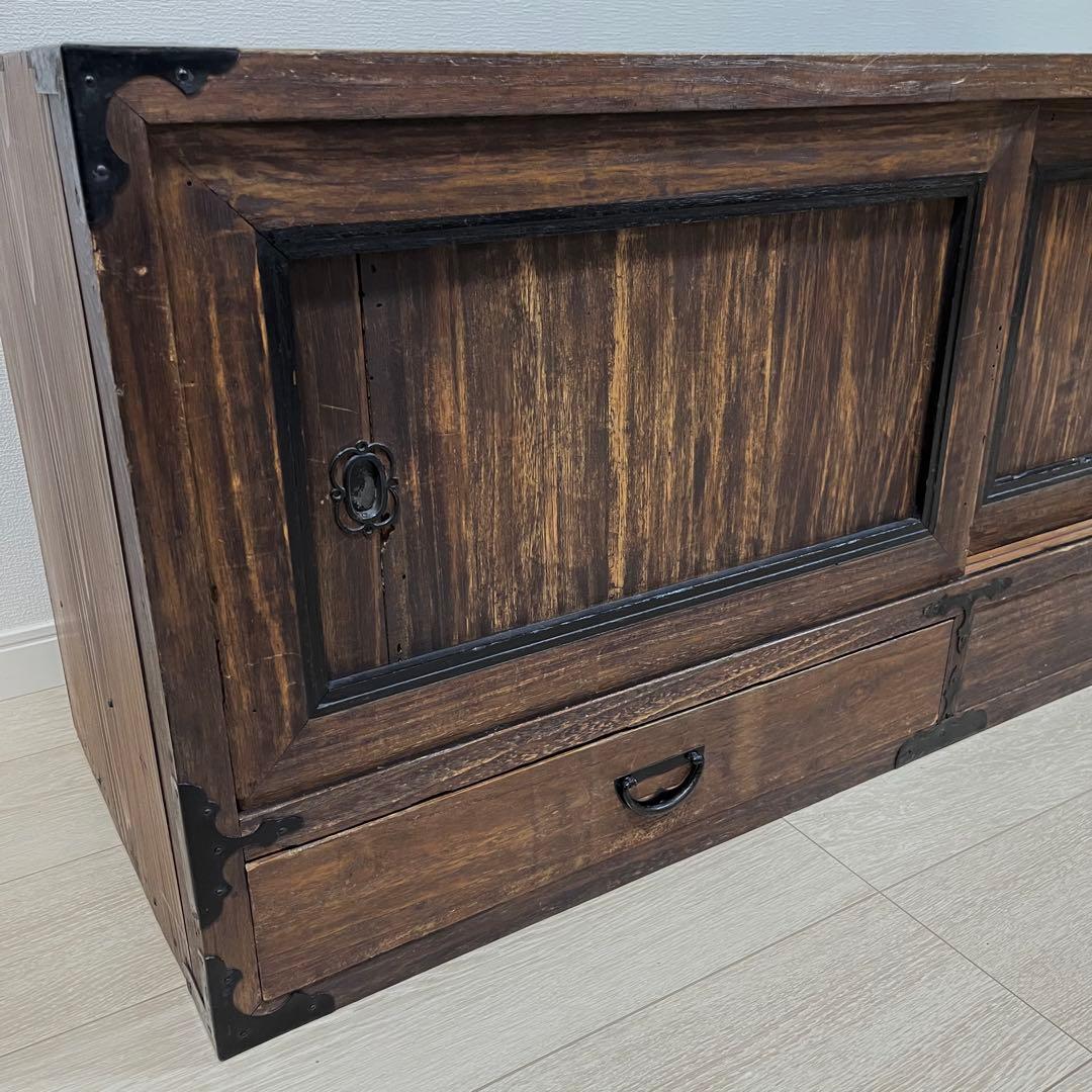 (な03)古家具 桐ローボード テレビ台 和箪笥 魚金具 時代家具 和家具