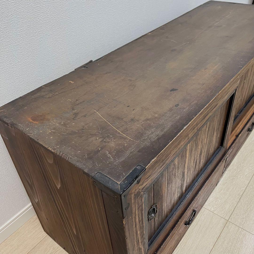 (な03)古家具 桐ローボード テレビ台 和箪笥 魚金具 時代家具 和家具