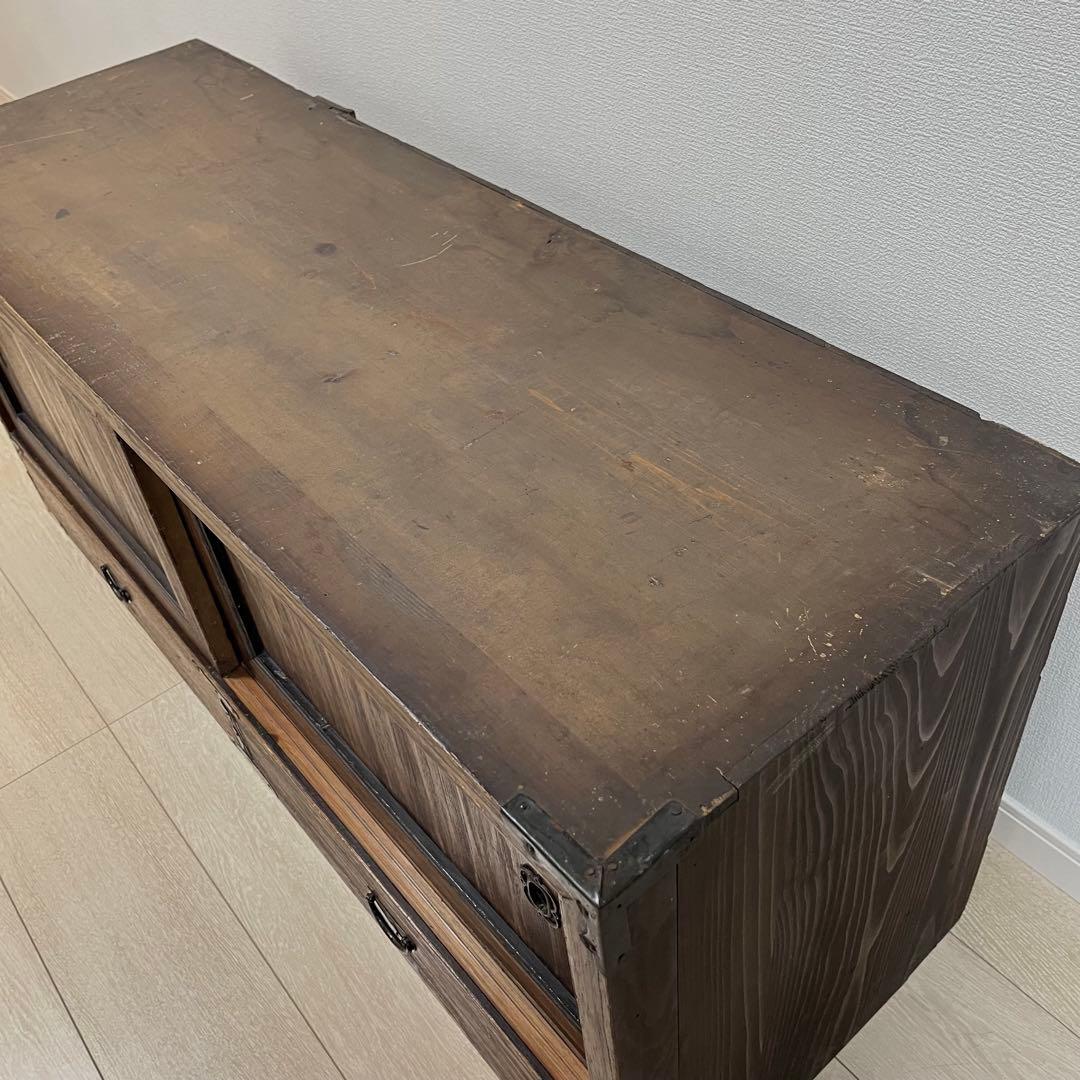 (な03)古家具 桐ローボード テレビ台 和箪笥 魚金具 時代家具 和家具