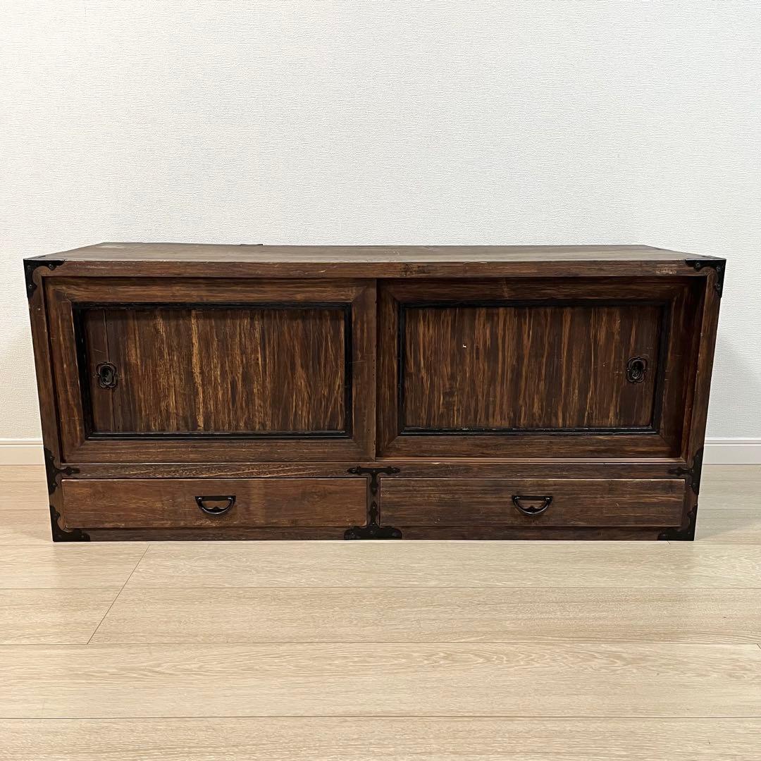 (な03)古家具 桐ローボード テレビ台 和箪笥 魚金具 時代家具 和家具
