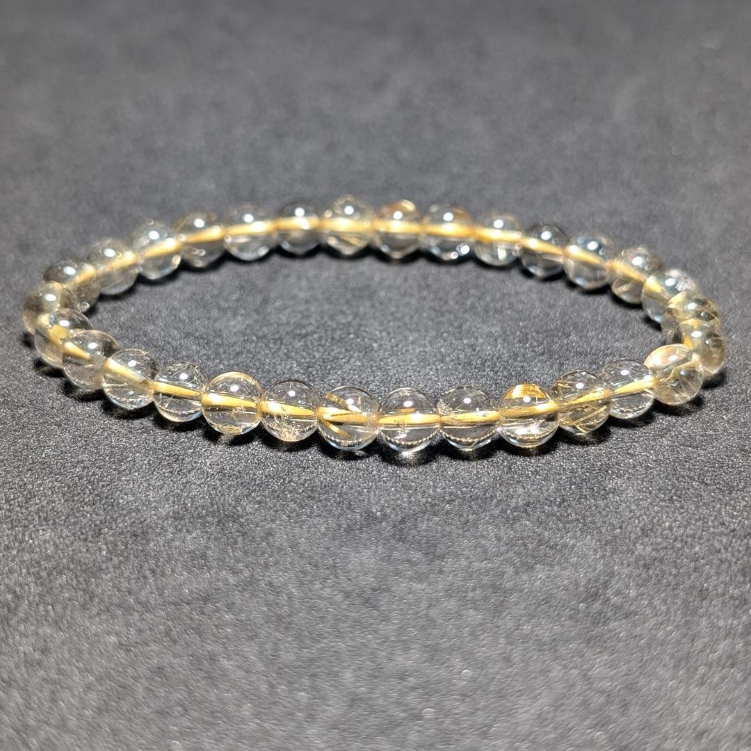 【透き通るクォーツが美しい】ゴールドルチル ブレスレット 6ミリ 水晶のお守り