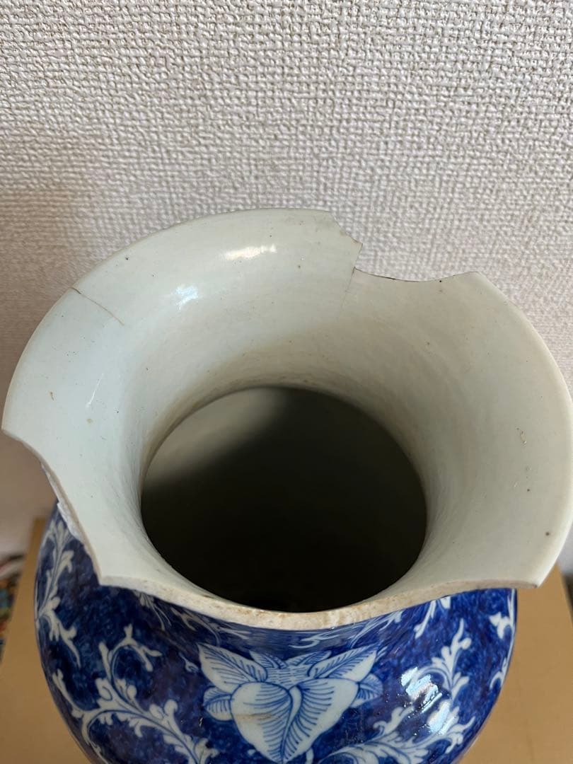 中国美術清代染付　青花細密彩画大花瓶時代物 高約39.5ｃｍ