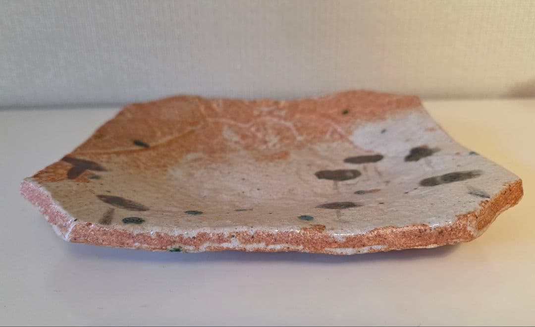 織部 早蕨窯 佐藤和次作 四方皿 5枚 富士の絵 紙製共箱 17〜18cm