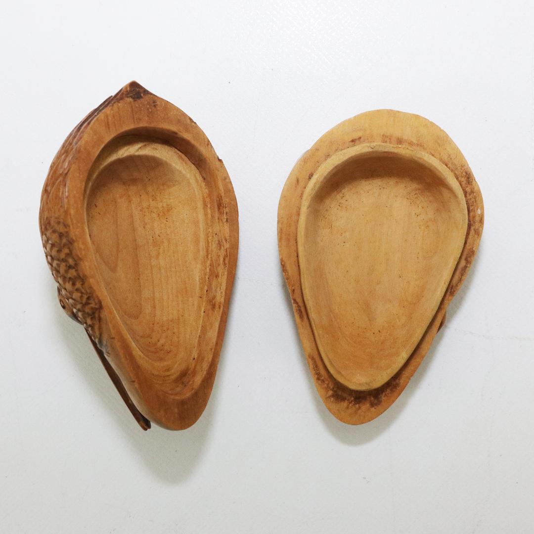 黄楊木 鶴 香合 箱・共布付き