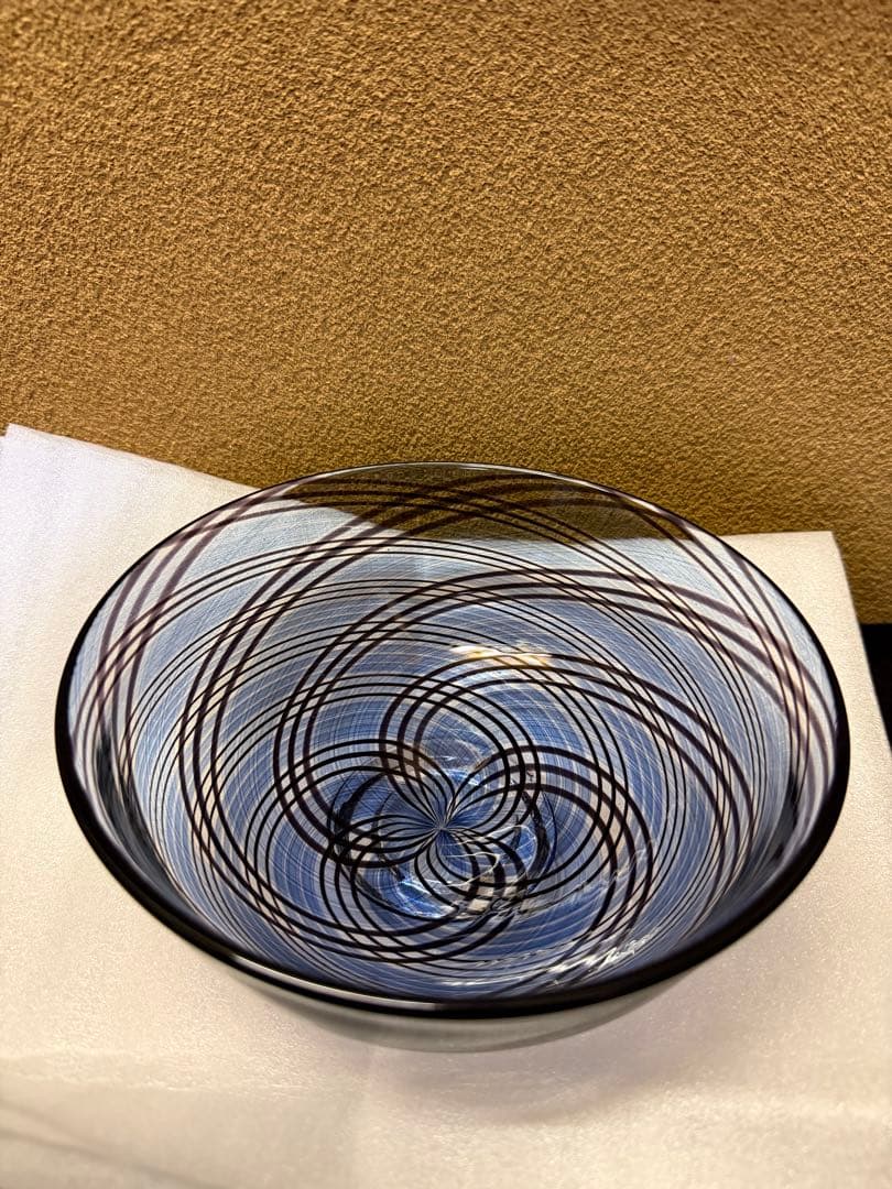富山ガラス　安田泰三　手吹きレース文様夏茶碗　共箱