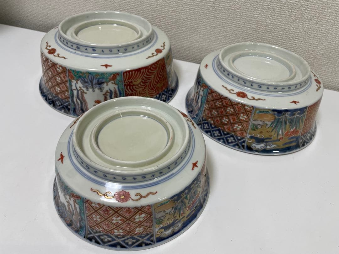 【現状品】古伊万里 有田焼 三ツ鉢 金彩 朱絵 アンティーク 時代物