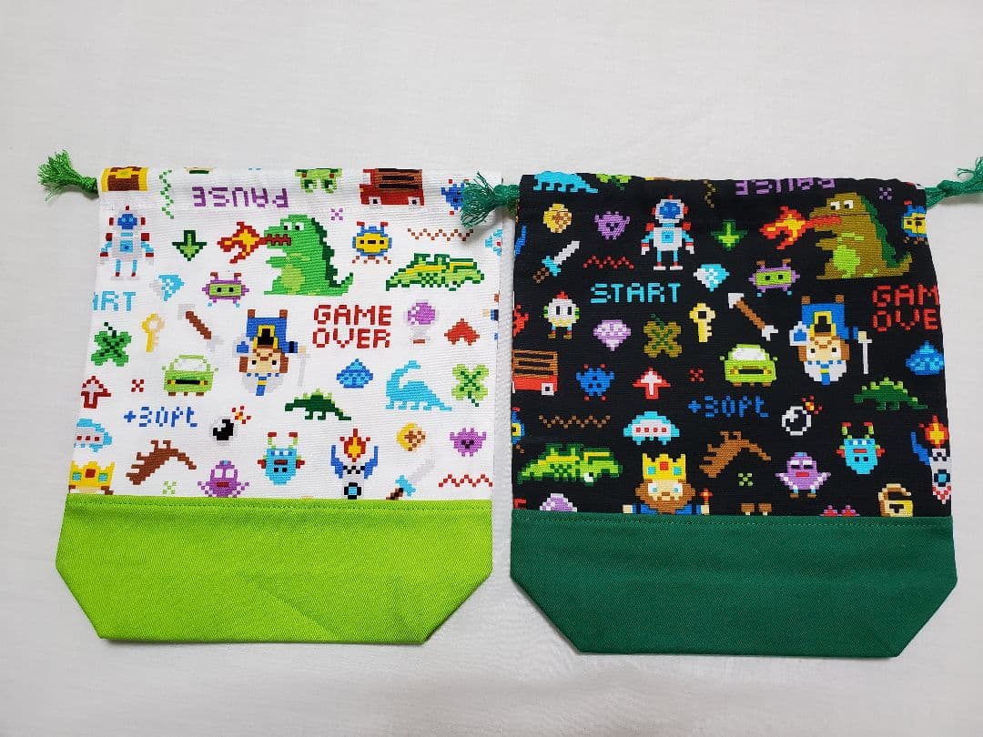 給食袋コップ入れ２枚セット ゲームピクセルドット柄