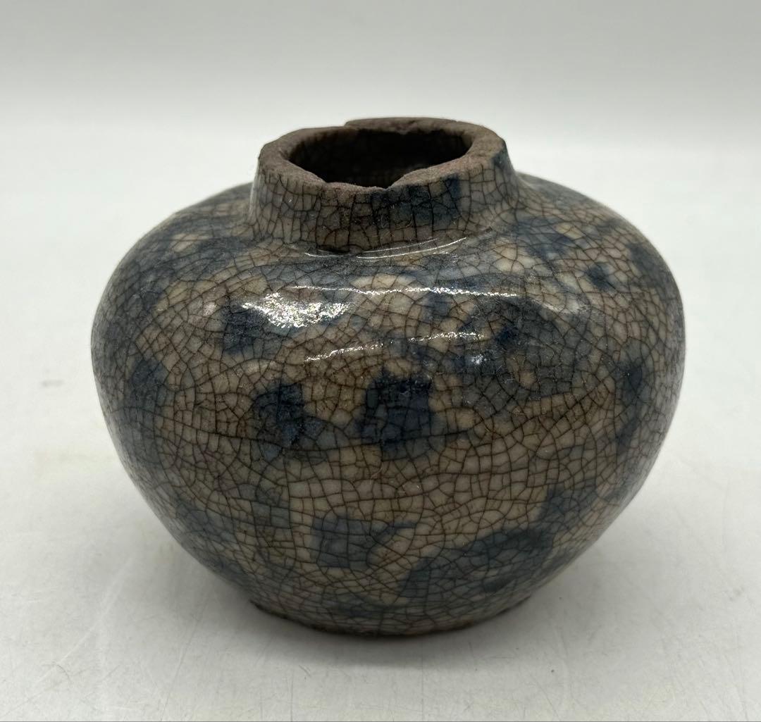 中国　明時代　哥釉青華　小壺　アンティーク　送料込み260323