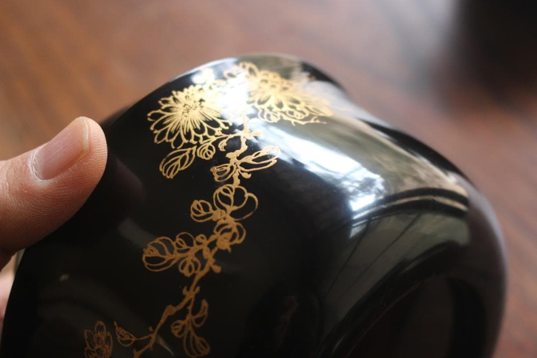 時代逸品！端正な時代黒漆に極上菊蘭蒔絵の映える四つ椀（検懐石道具蒔絵椀茶道具