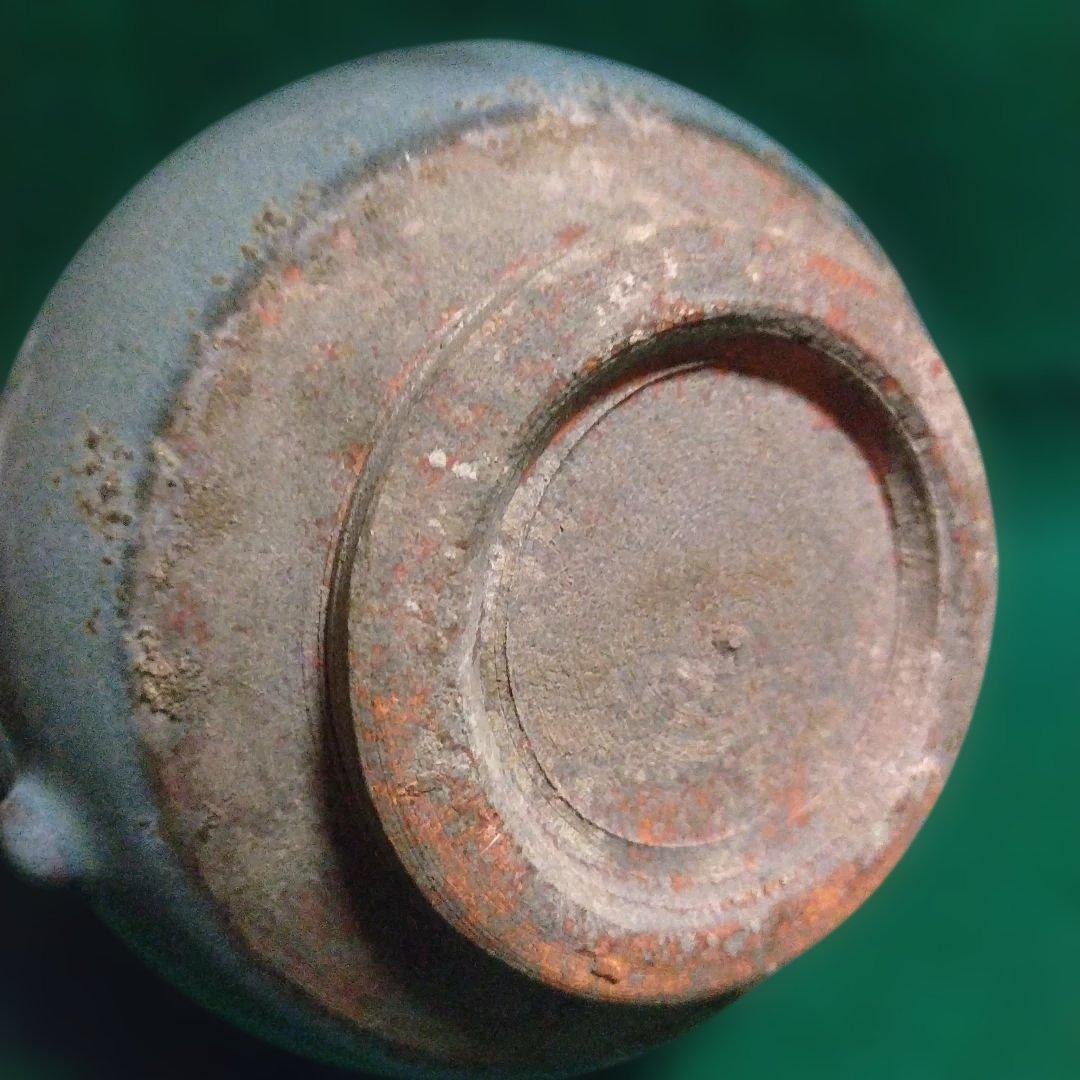 陶器の花瓶 青灰色と赤色　鈞窯　中国