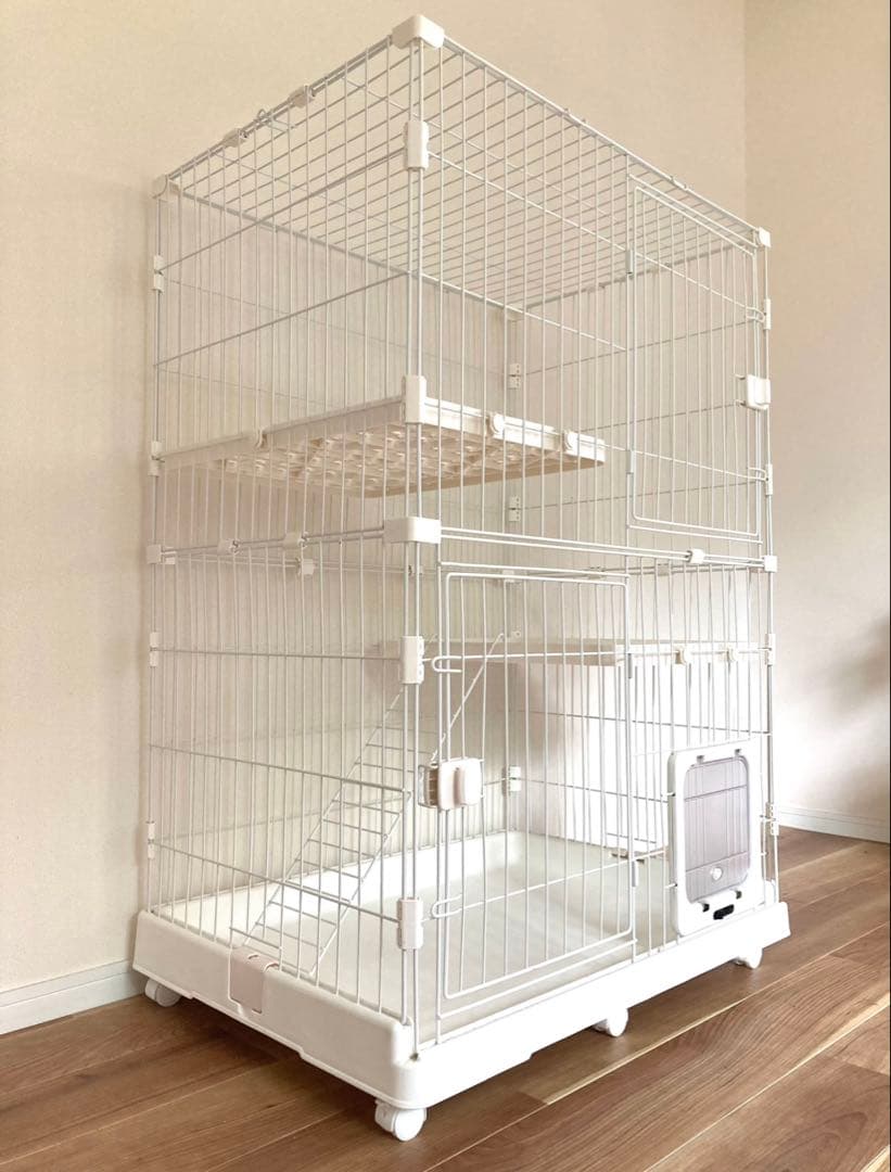 美品　キャットケージ　ホワイト　2段　キャットゲージ　猫ケージ　猫用ケージ