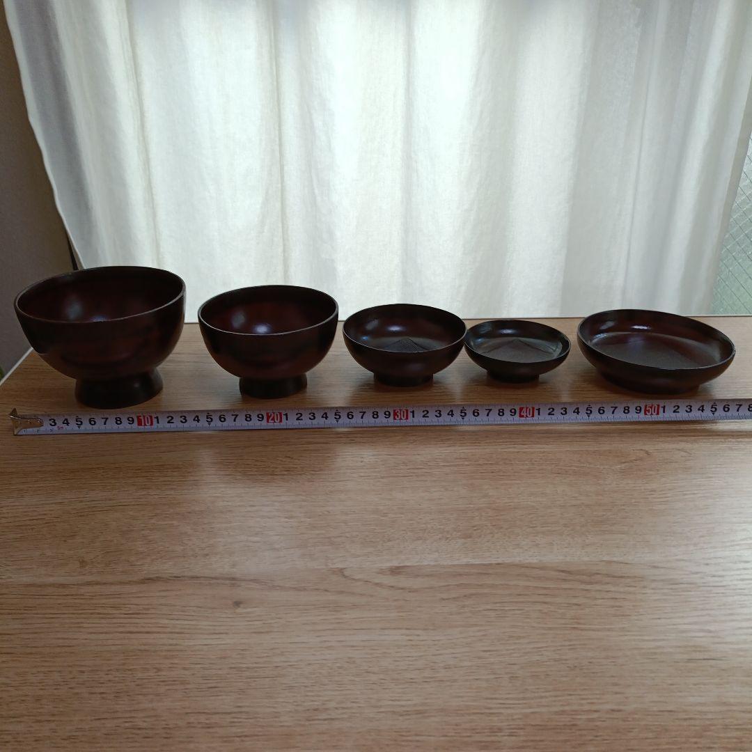 鈴木誠一郎 紅布着一汁三菜腕　(5個組) お盆2組セット