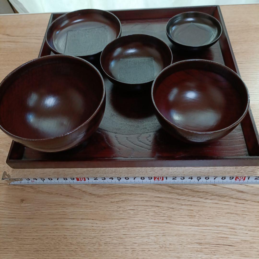 鈴木誠一郎 紅布着一汁三菜腕　(5個組) お盆2組セット