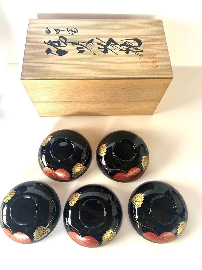 山中塗 利休 吸物椀 蓋付き 5客セット 木製 漆器 紅葉 和食器