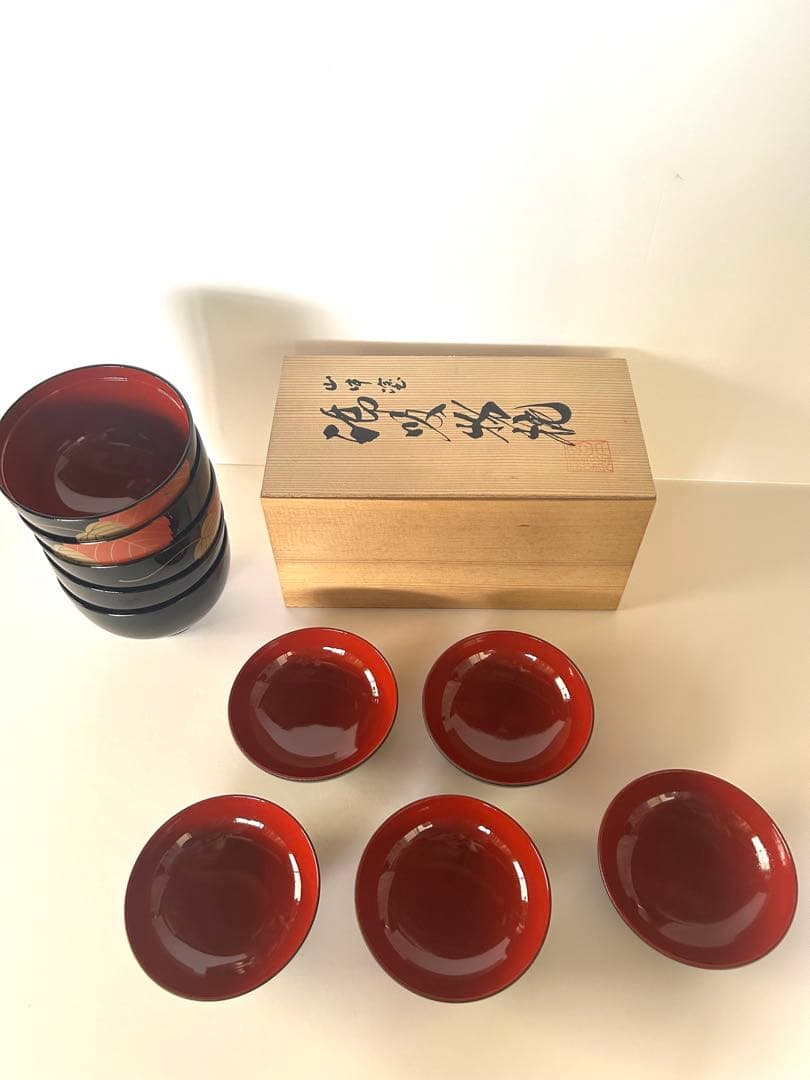 山中塗 利休 吸物椀 蓋付き 5客セット 木製 漆器 紅葉 和食器