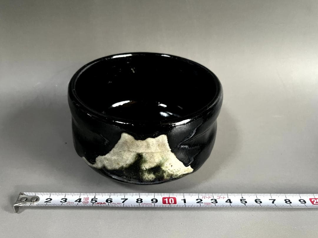 茶碗■楽好左衛門 黒楽富士図茶碗（在銘：楽家九代 了入印写）お茶道具 時代物■