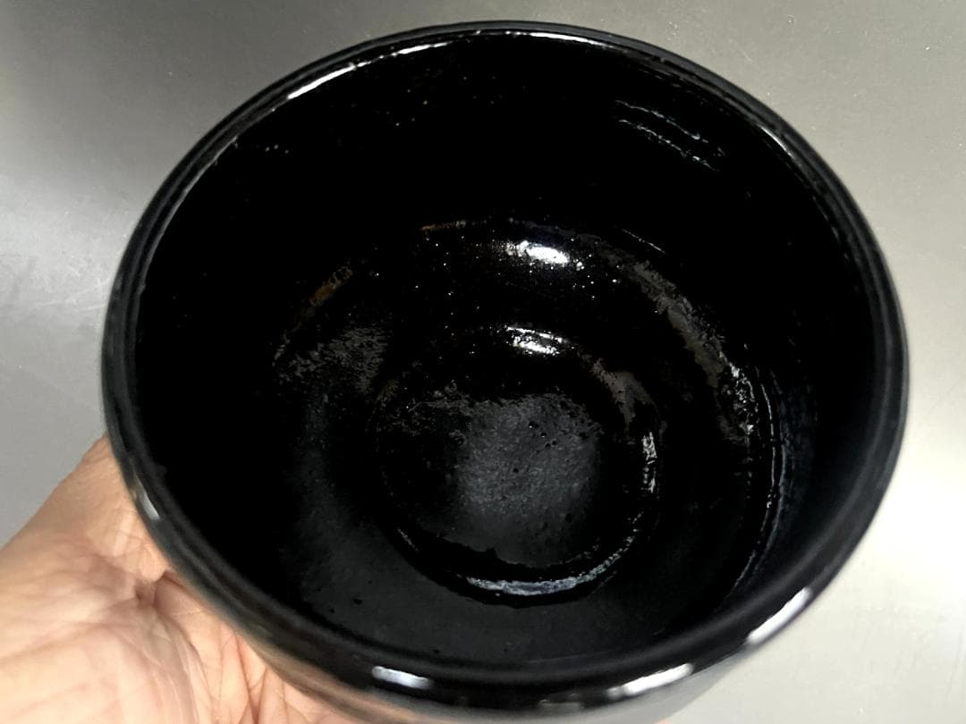 茶碗■楽好左衛門 黒楽富士図茶碗（在銘：楽家九代 了入印写）お茶道具 時代物■