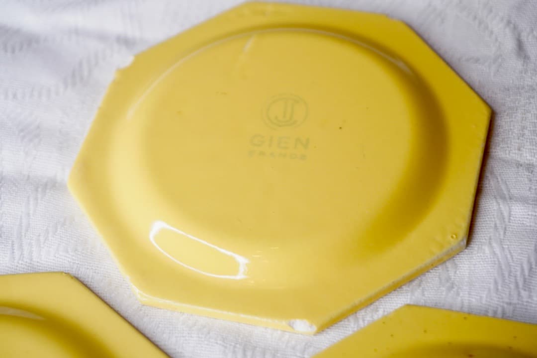 フランス アンティーク GIEN オクトゴナルプレート3枚 ままごと用