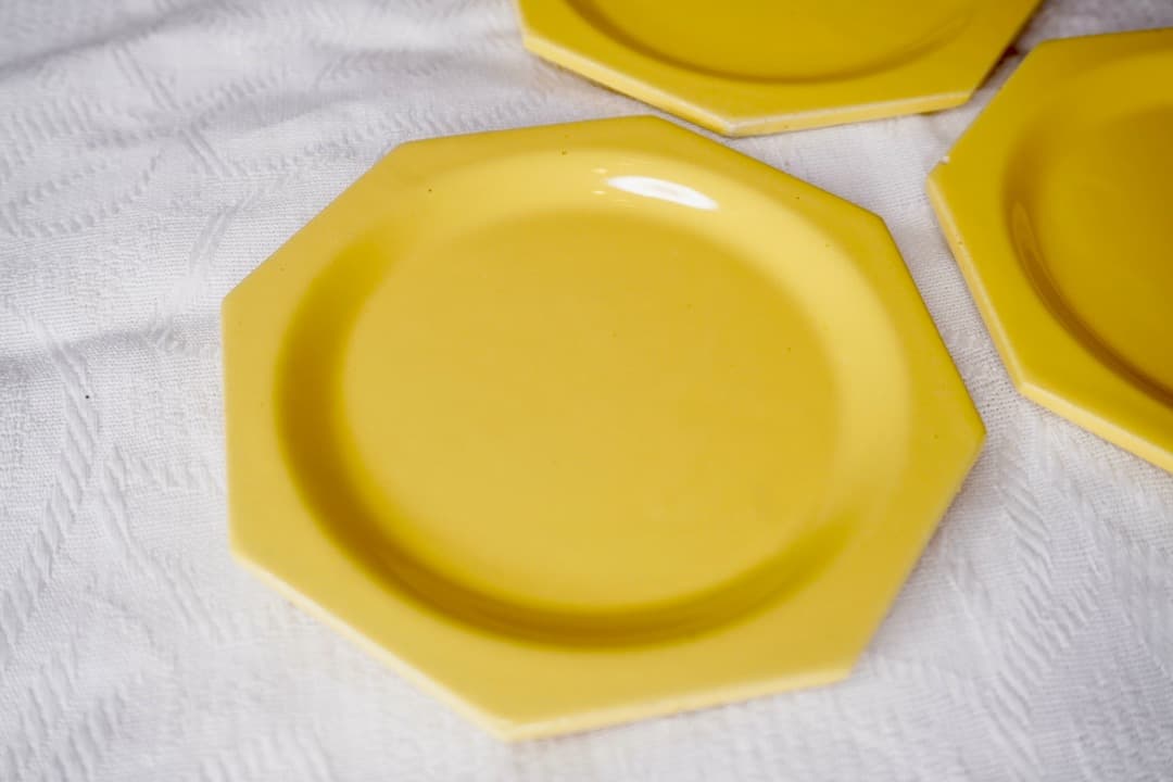 フランス アンティーク GIEN オクトゴナルプレート3枚 ままごと用