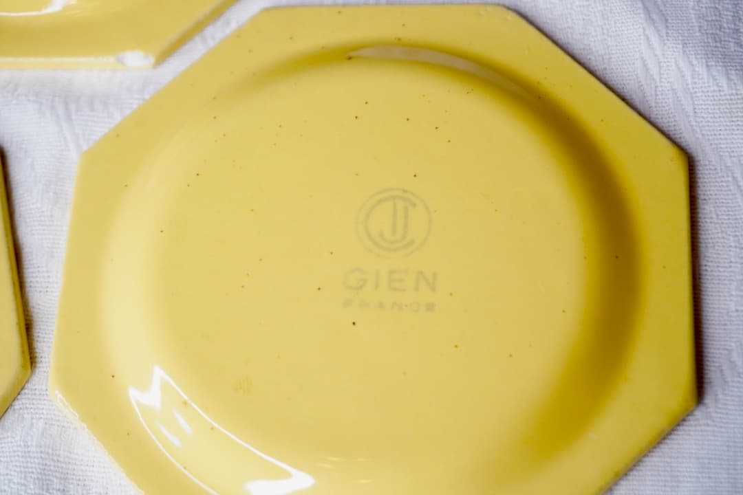 フランス アンティーク GIEN オクトゴナルプレート3枚 ままごと用