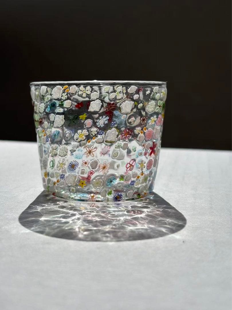 江波冨士子さん グラス 「花の庭」 新品 専用箱付き