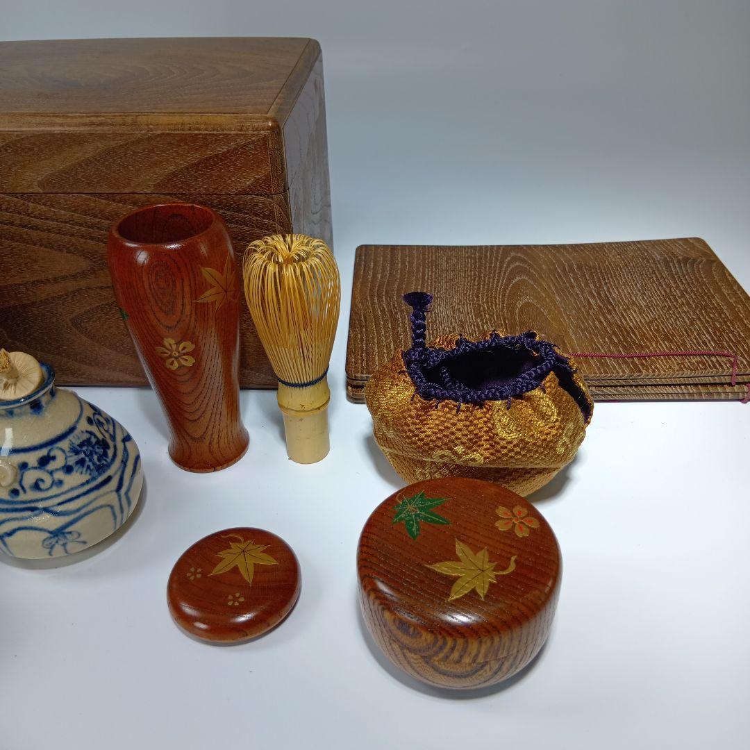 茶道具　桑材　茶箱一式