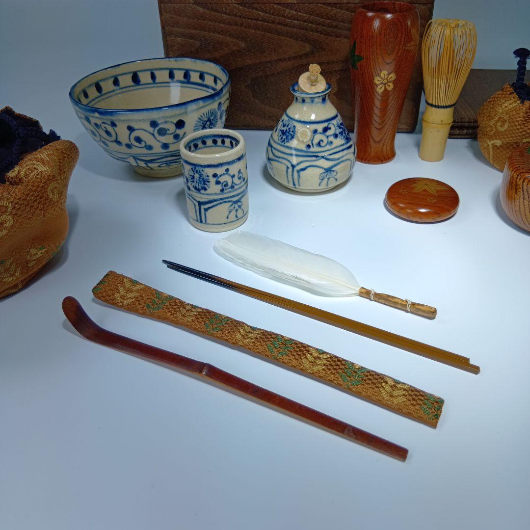 茶道具　桑材　茶箱一式