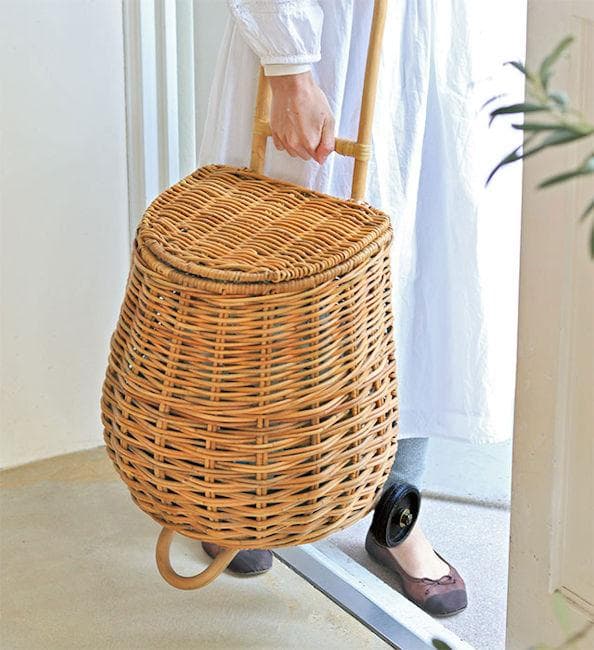 ラタン キャリーカート 荷物運搬 籐ショッピングカート（506）