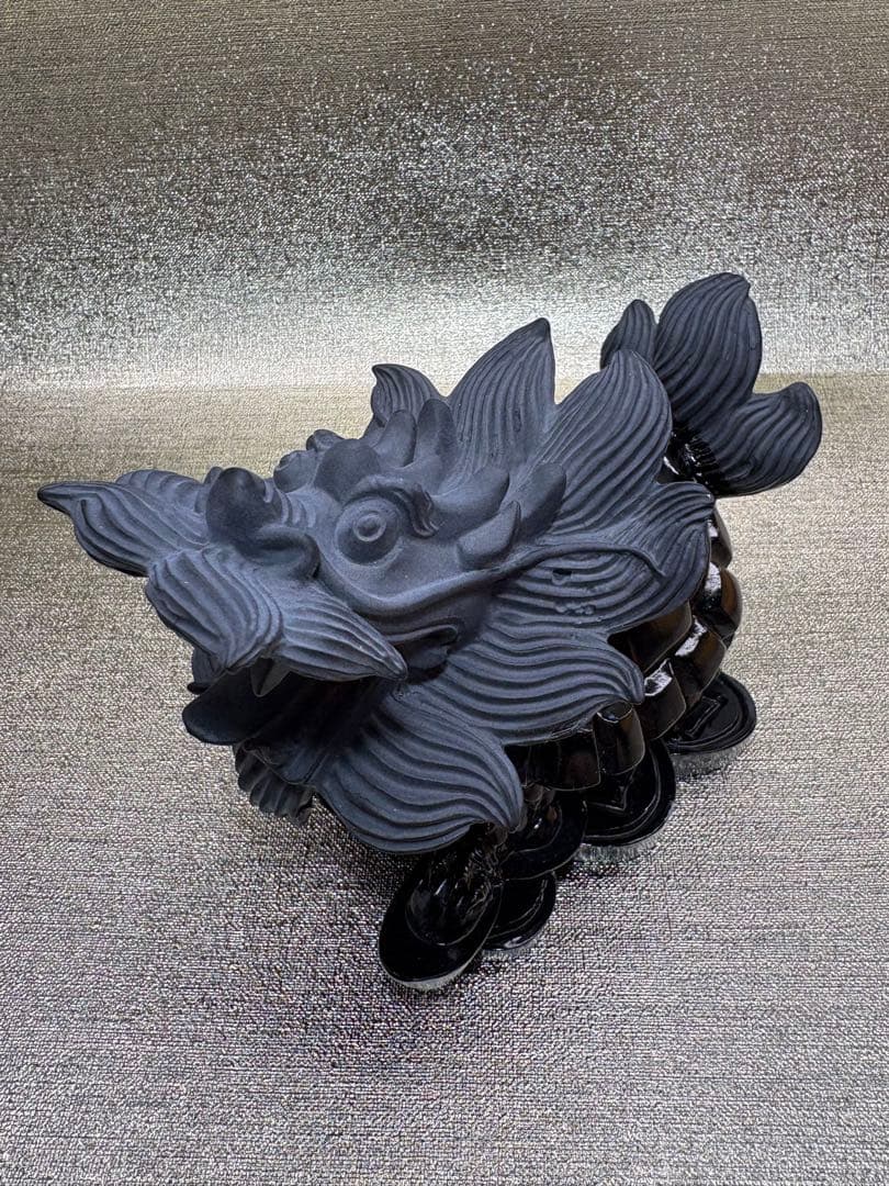 【彫刻置物】龍亀 ろんぐい オブシディアン 黒曜石　財運　金運　風水獣　開運　1