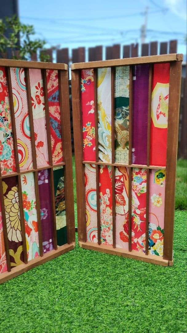 SALE　衝立　パーテーション　和雑貨　ハンドメイド　折りたたみ式　古布