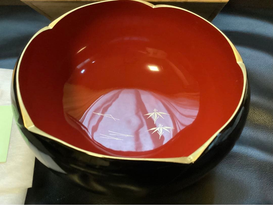 山中塗　喜八工房　漆塗り　最高級品　盛器　天然木　くりぬき　桐箱付　未使用品