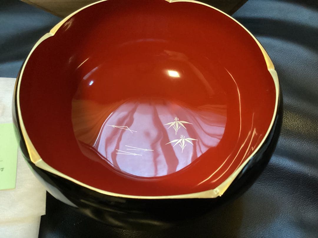 山中塗　喜八工房　漆塗り　最高級品　盛器　天然木　くりぬき　桐箱付　未使用品