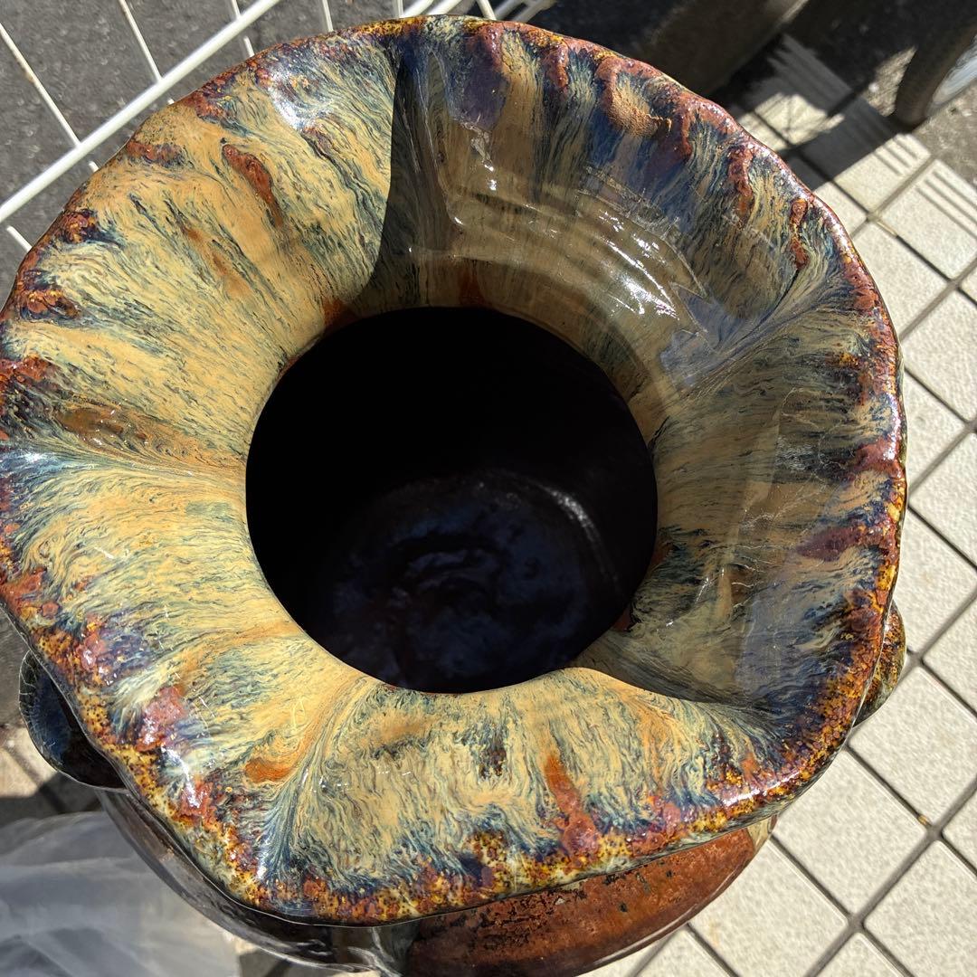 信楽焼、ビンテージ・明山・花瓶　3つ手、レトロ、お茶