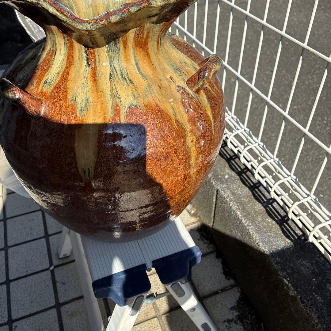 信楽焼、ビンテージ・明山・花瓶　3つ手、レトロ、お茶
