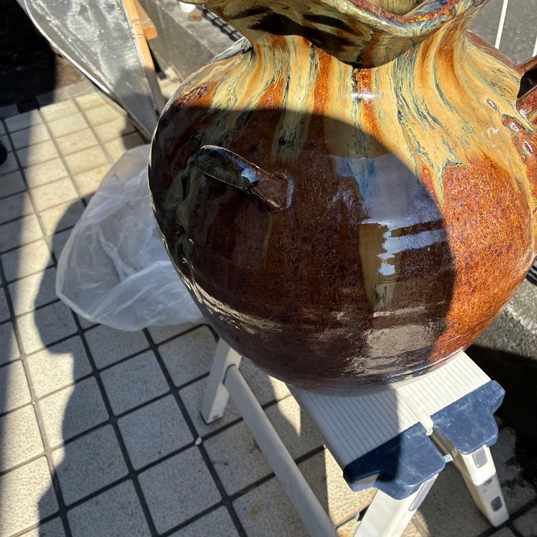 信楽焼、ビンテージ・明山・花瓶　3つ手、レトロ、お茶