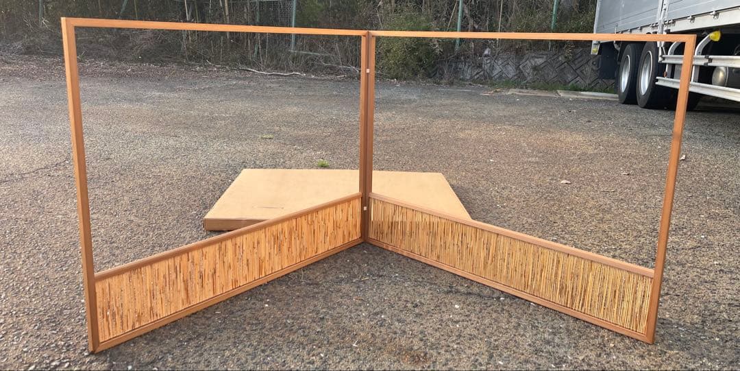 美品 茶道具 風炉先屏風 葦簀上透かし 紙箱付 結界 仕切り 衝立 江戸間用