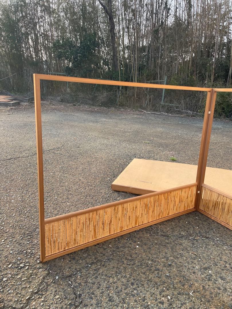美品 茶道具 風炉先屏風 葦簀上透かし 紙箱付 結界 仕切り 衝立 江戸間用