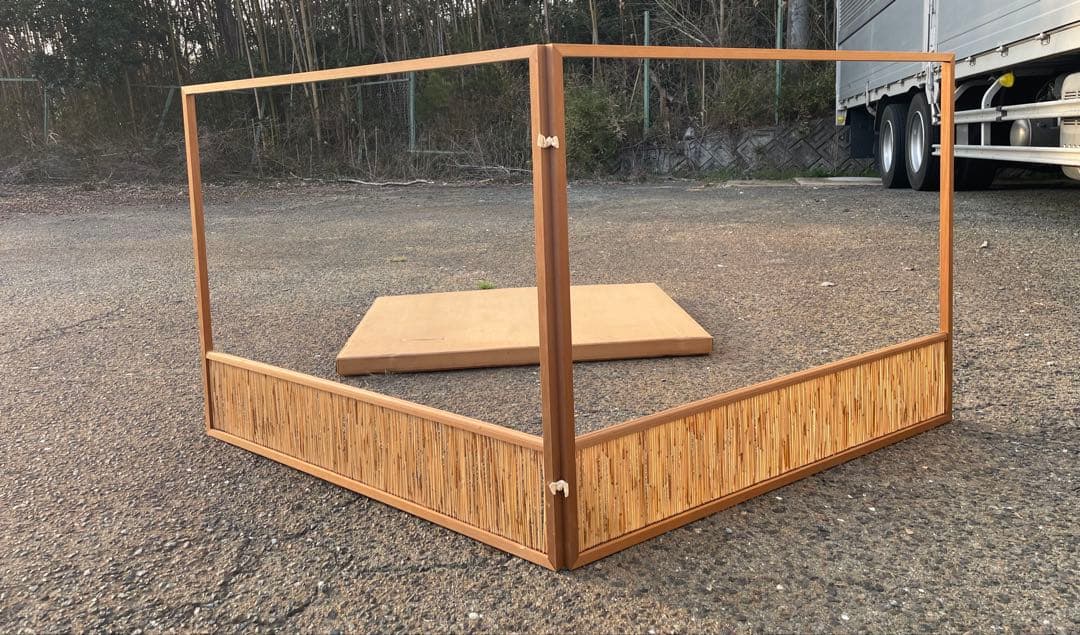 美品 茶道具 風炉先屏風 葦簀上透かし 紙箱付 結界 仕切り 衝立 江戸間用