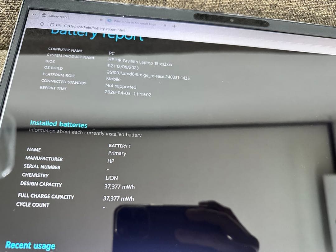 HP pavilion 15.6 i7-10世代NVIDIA BAT100%
