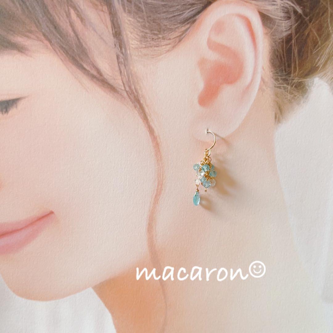 アパタイトとハーキマーダイヤモンドのしゃらしゃらピアス　14kgf 天然石